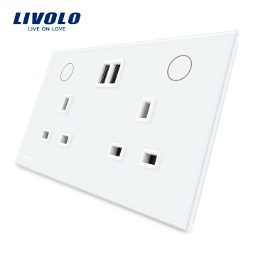 Livolo Standard Vidro Temperado 13A Duplo Tomada REINO UNIDO com Carregador USB VL-W2C2UKU-11